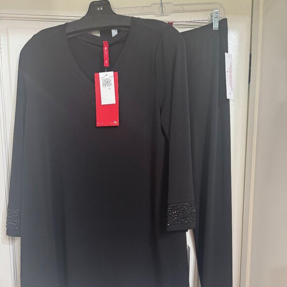 NEW w Tags 2 piece IC Black 2 pc Tunic & pants with Blk Beads accents sz M - Picture 8 of 8